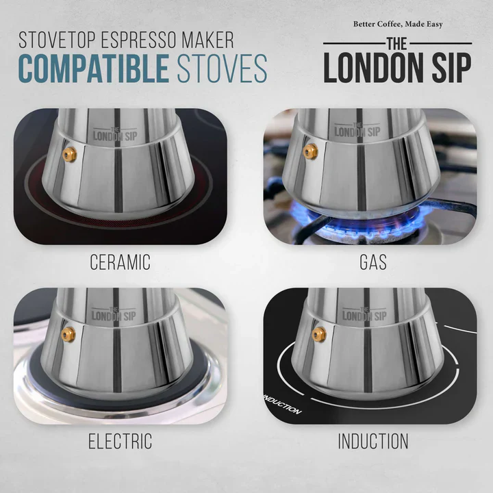 The London Sip Glass Stovetop Espresso Coffee Maker – 6 Cup - Image 3