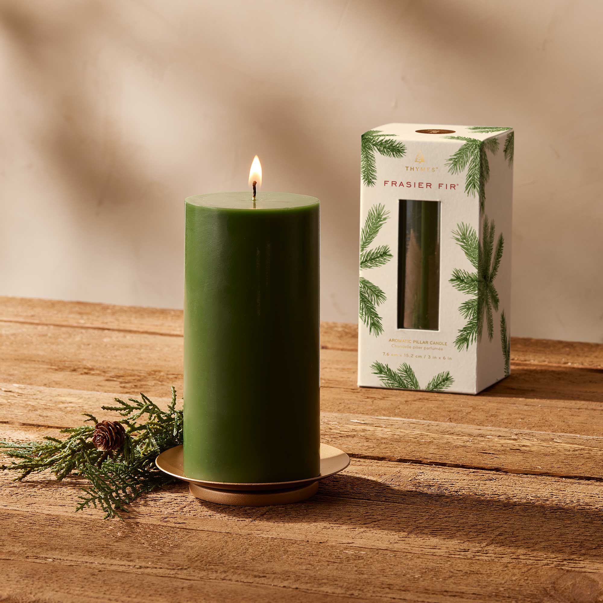 Thymes Frasier Fir Pillar Candle – 3" x 6" - Image 3