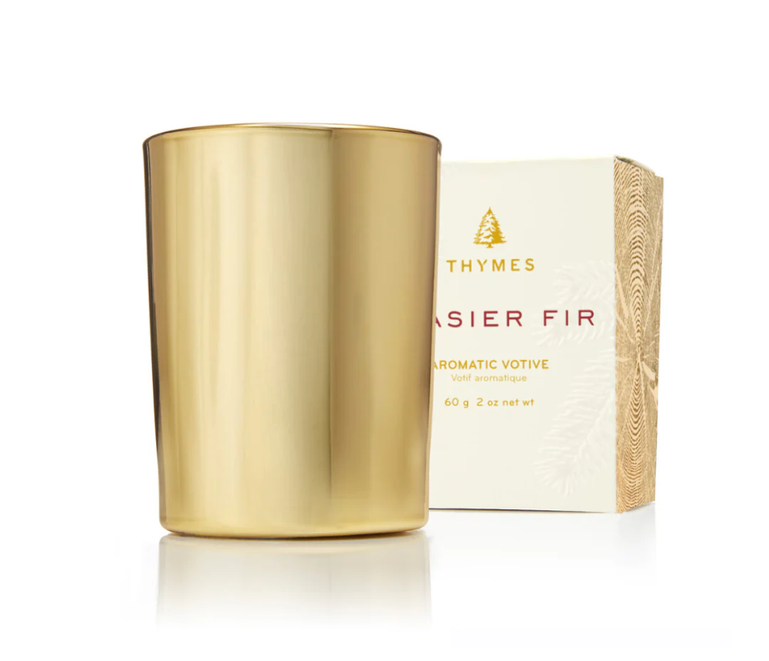 Thymes Frasier Fir Poured Votive Candle β Gilded Gold β 2oz.