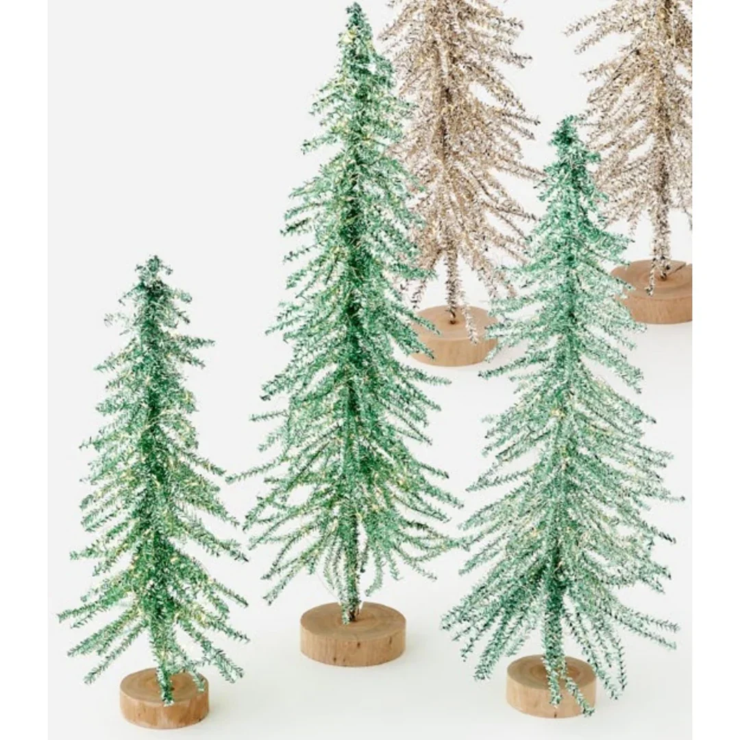 Tinsel Tree w/LED Lights & Adapter – Green – Small 20" - Image 2