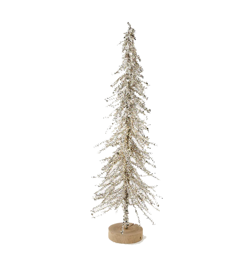 Tinsel Tree w/LED Lights & Adapter – Silver – Small 20"