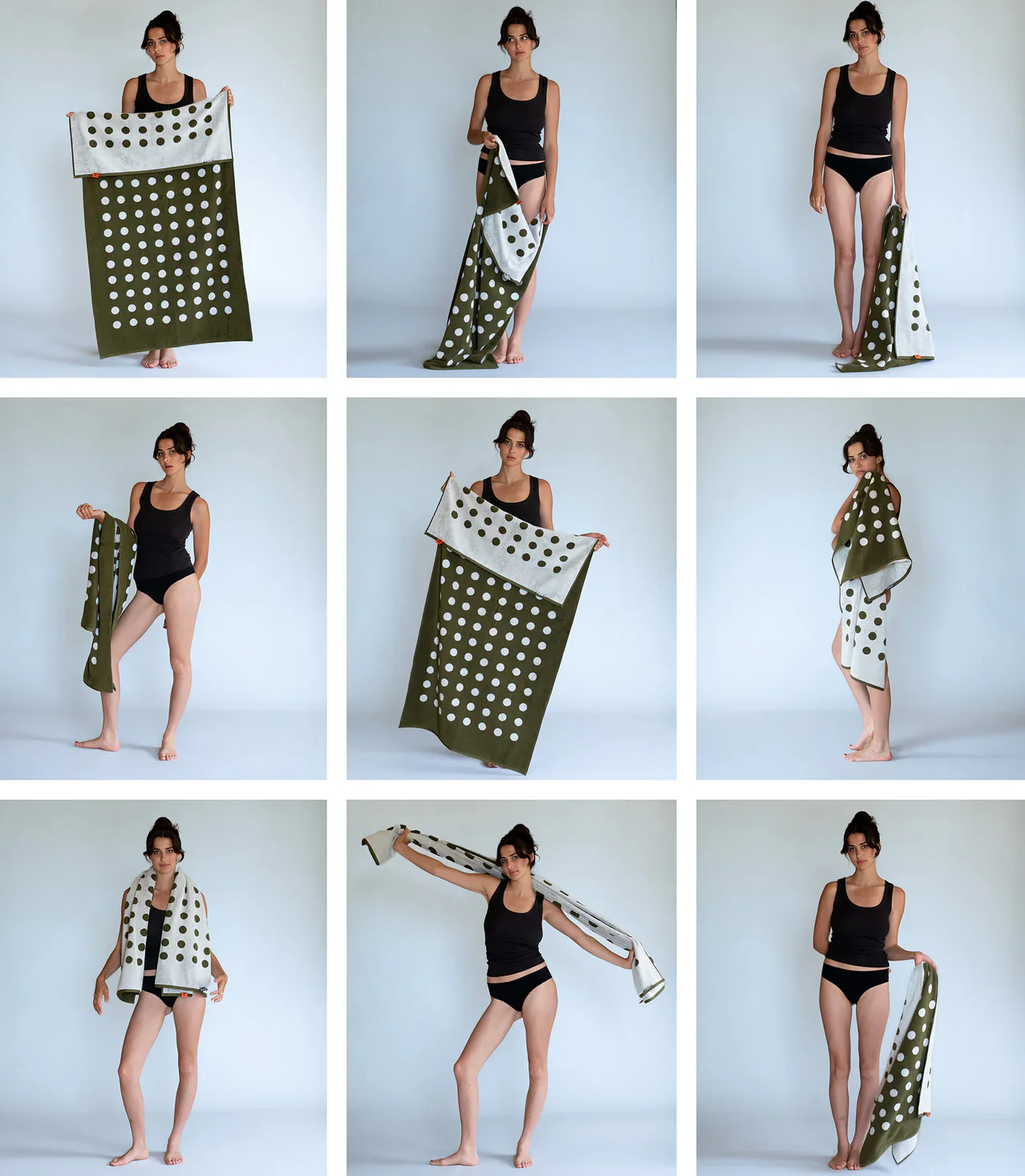 Typical Goods Polka Dot Stretch Towel – Moss Green | Ceramic Clay – 30" x 60" - Image 3