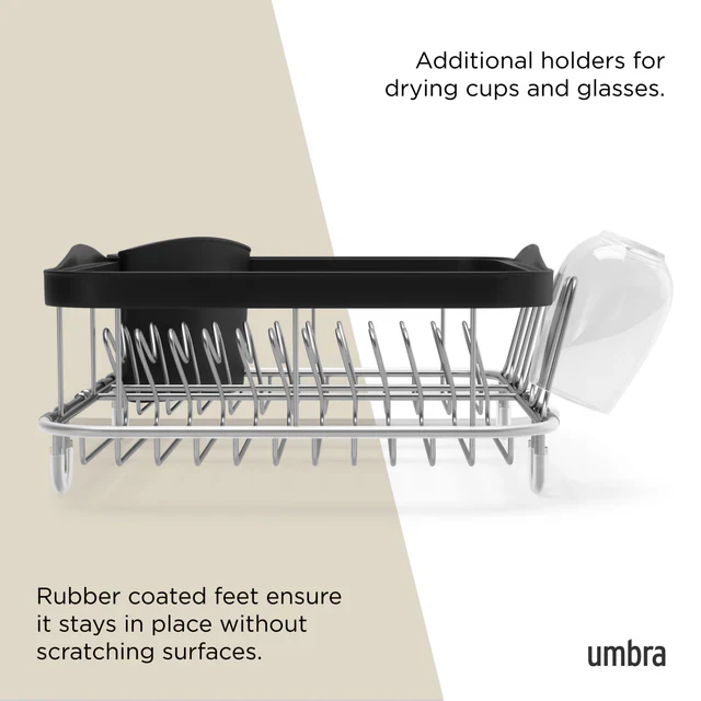 Umbra Sinkin Multi Use Dish Rack – Black/Nickel - Image 4