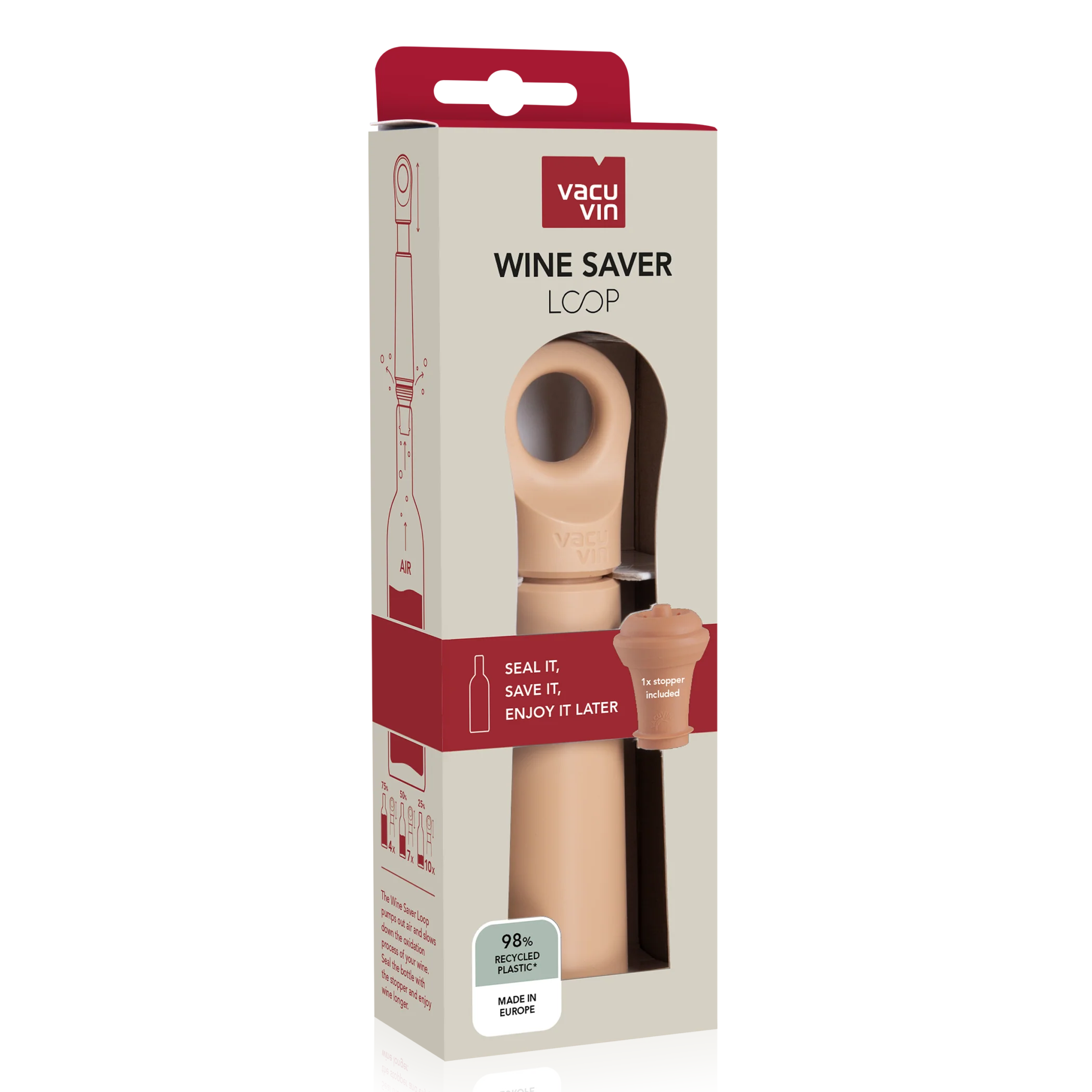 Vacu Vin Wine Saver Loop Vacuum Pump with Stopper – Terra - Image 2