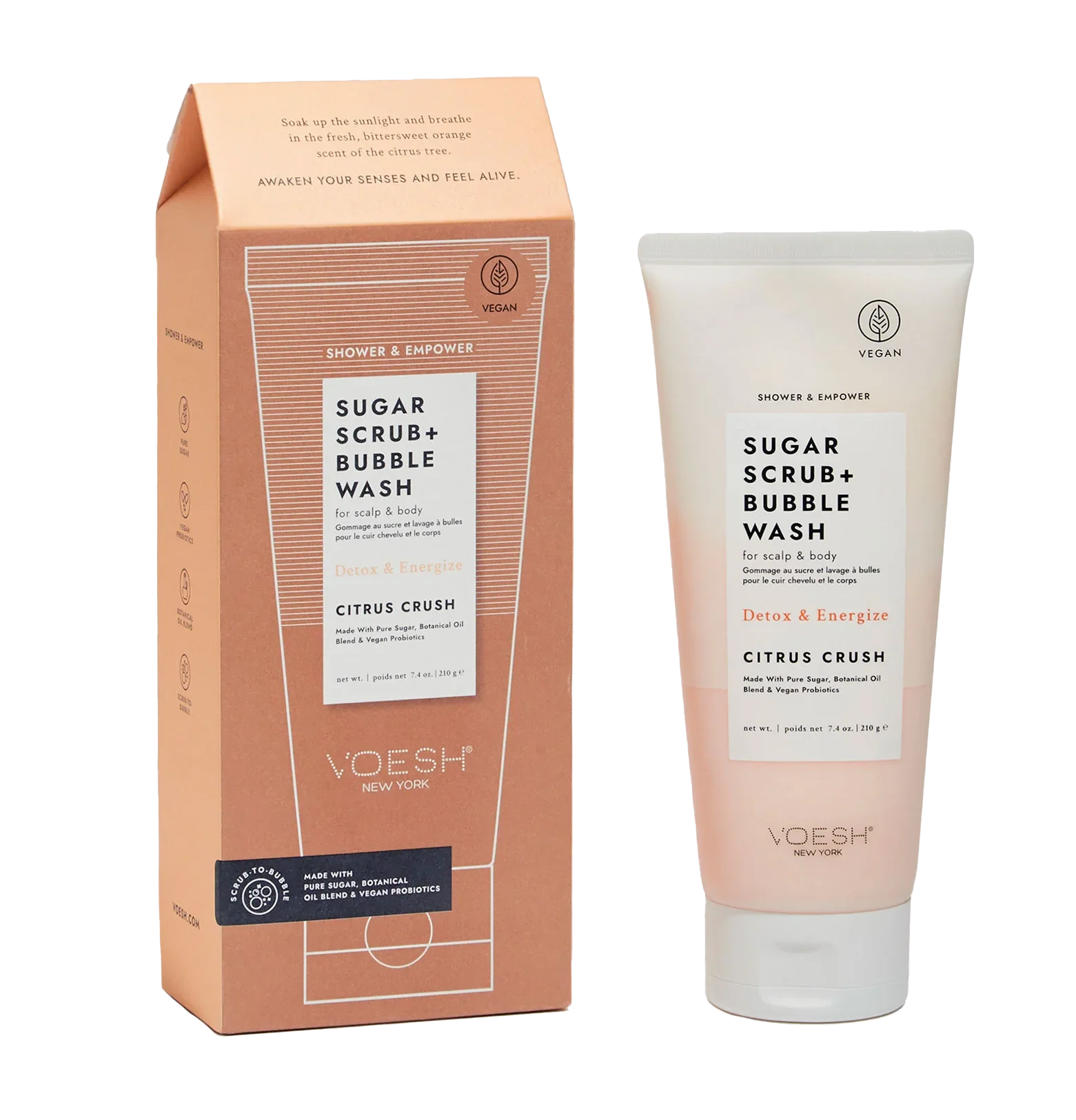 Voesh Sugar Scrub & Bubble Wash – 7.4 oz – Citrus Crush