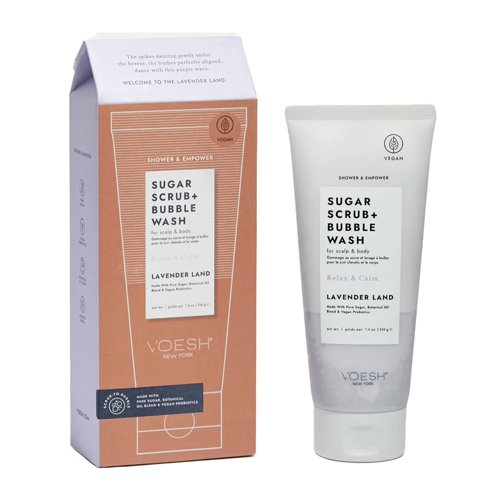 Voesh Sugar Scrub & Bubble Wash – 7.4 oz – Lavender Land
