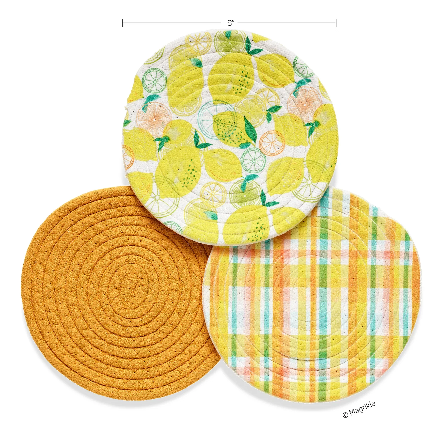 Werkshoppe Lemon Plaid Cotton Kitchen Trivets – 8" – Set of 3 - Image 2