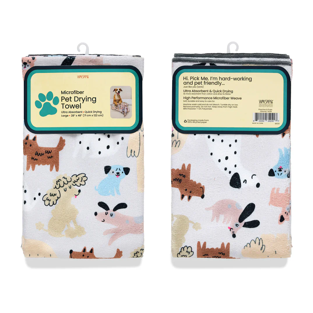 Werkshoppe Pooches & Pups Pet Drying Microfiber towel – 28" x 48" - Image 2