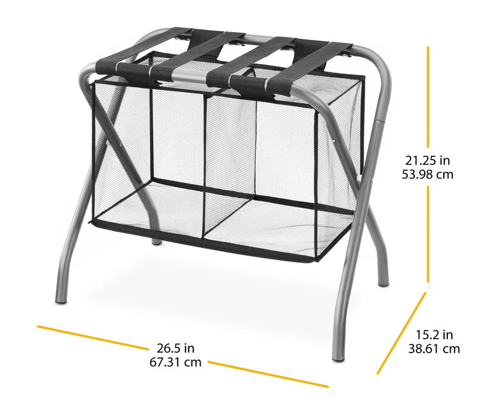 Whitmor Gray Luggage Stand with Hanging Shelf and Fabric Bin - Image 2