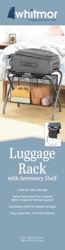 Whitmor Gray Luggage Stand with Hanging Shelf and Fabric Bin - Image 4