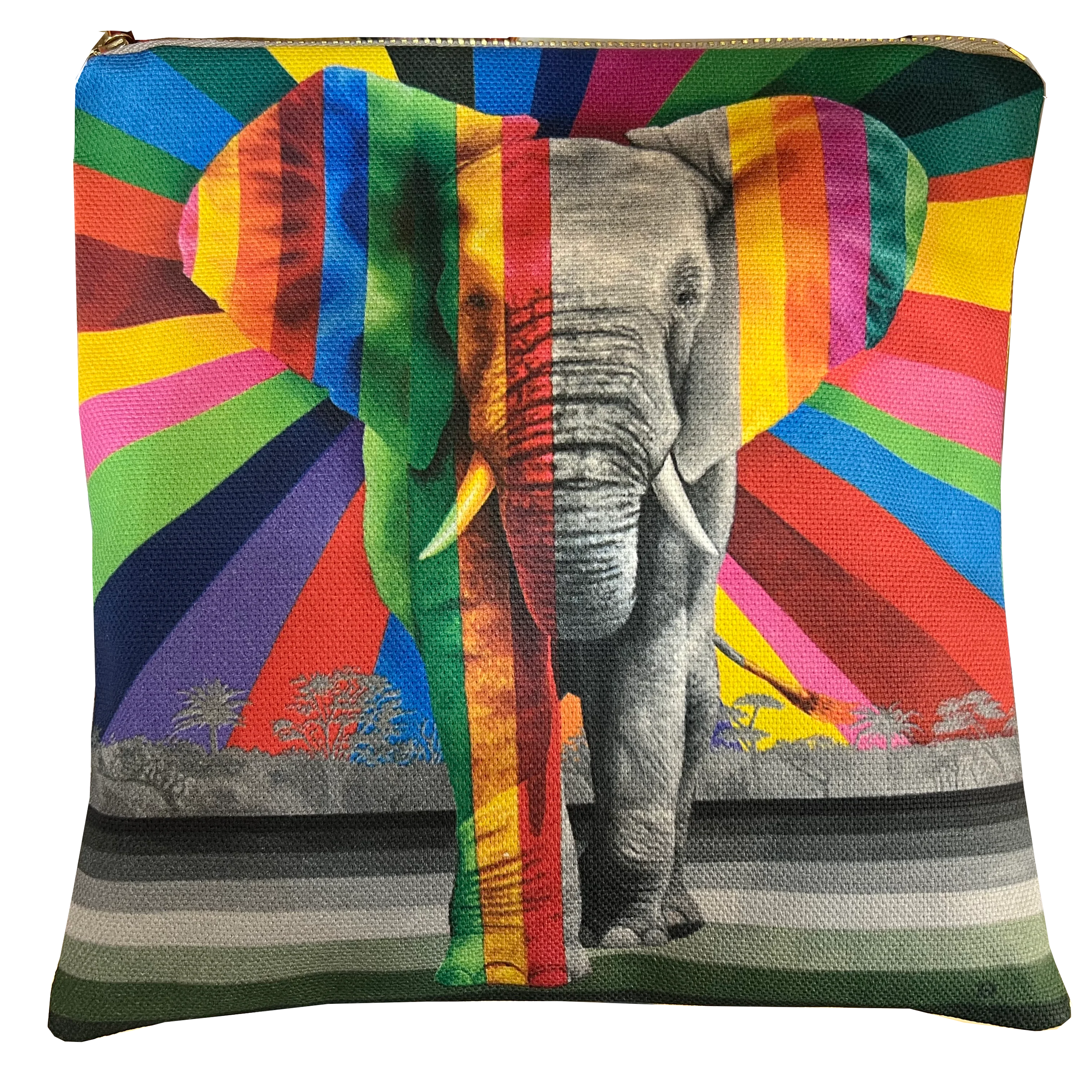 Wildlife in Colour Hand-Made Small Zip Bag – Elephant – 8" X 6"