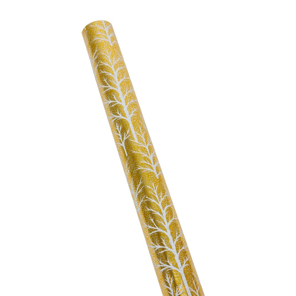 Winter Trees Gift Wrapping Paper in Gold & White - 30" x 6' Roll – Local Delivery Only - Image 2