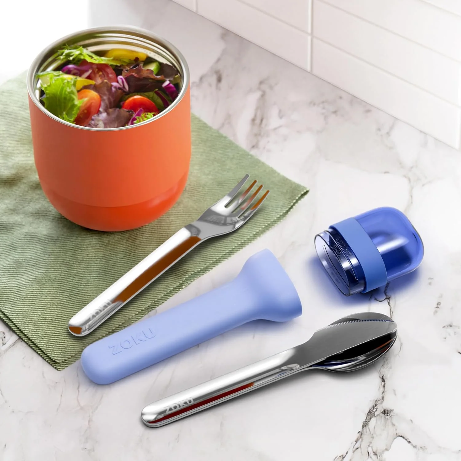 Zoku Pocket Stainless Steel 3pc. Utensil Set – Blue - Image 4